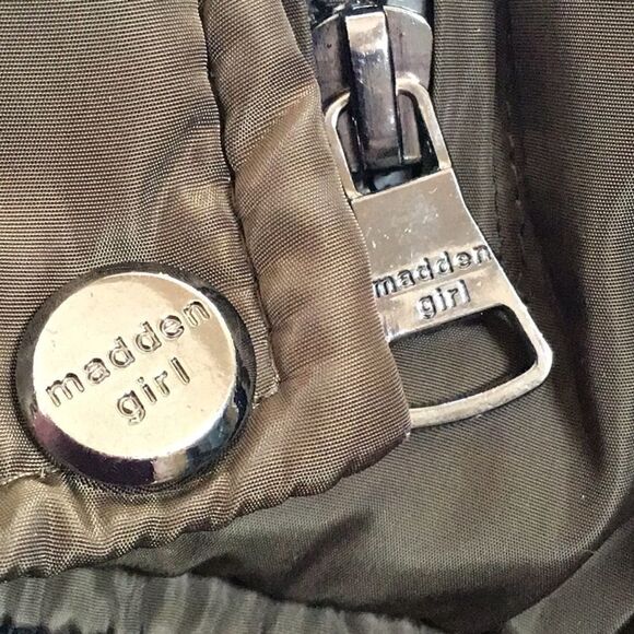 Madden Girl Olive Faux Black Leather Puffer Jacket - Picture 10 of 13